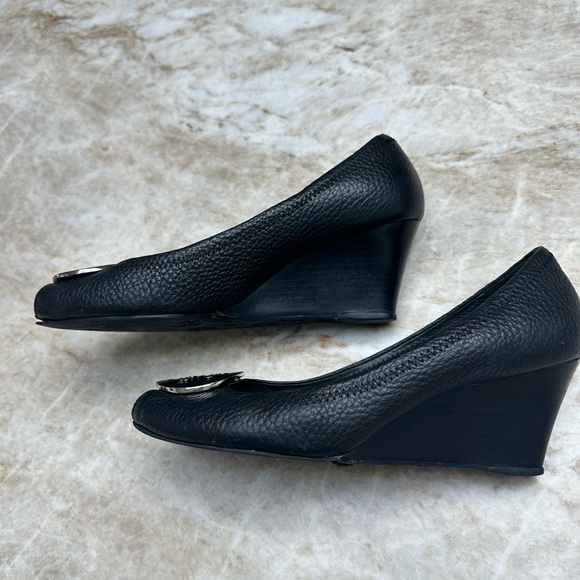 TORY BURCH Sally Wedge Black/silver logo Size 8 - Picture 3 of 11